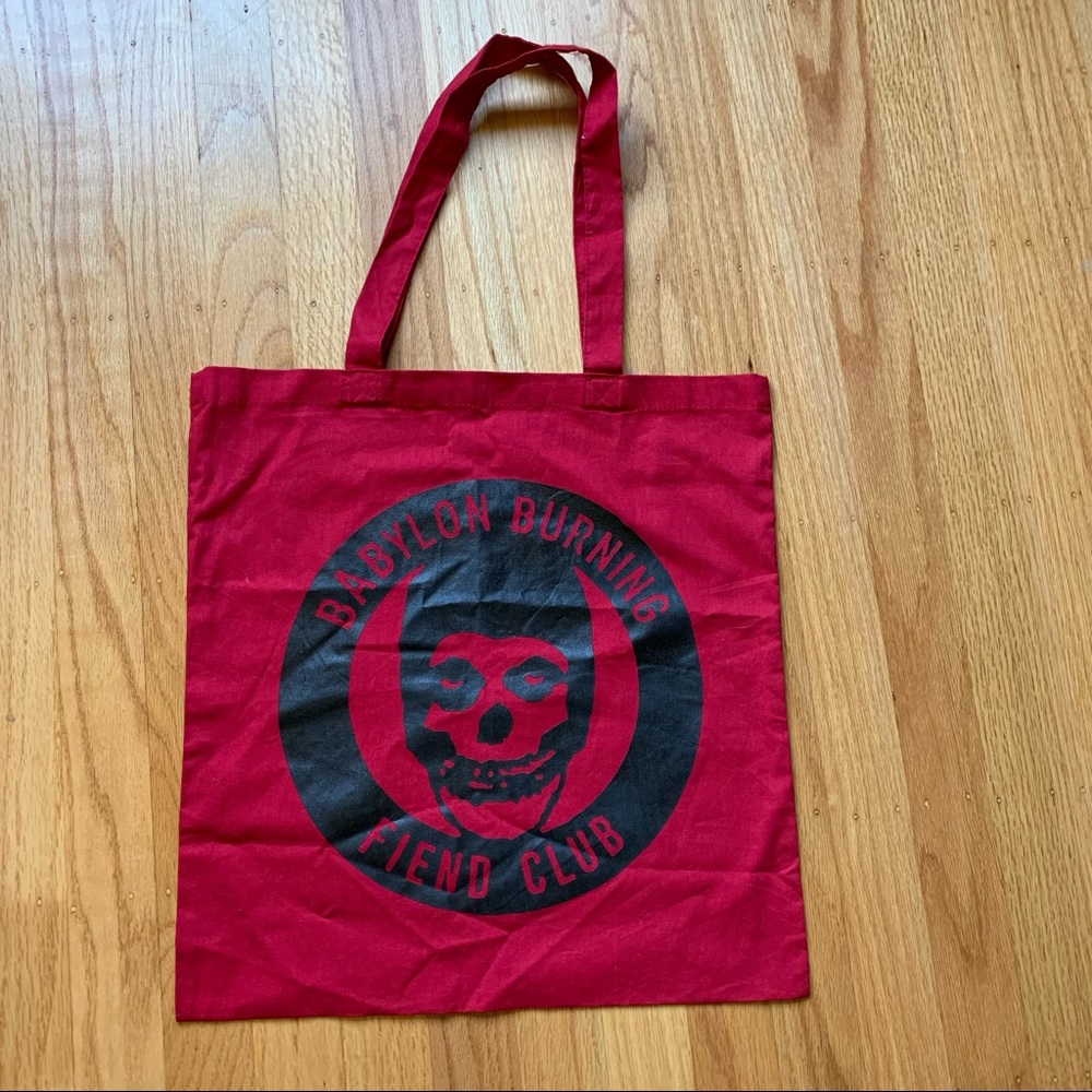 Misfits Babylon Burning Fiend Club dark red tote bag